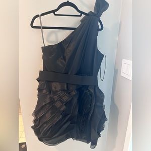 Black one shoulder Vera Wang bridesmaid dress.